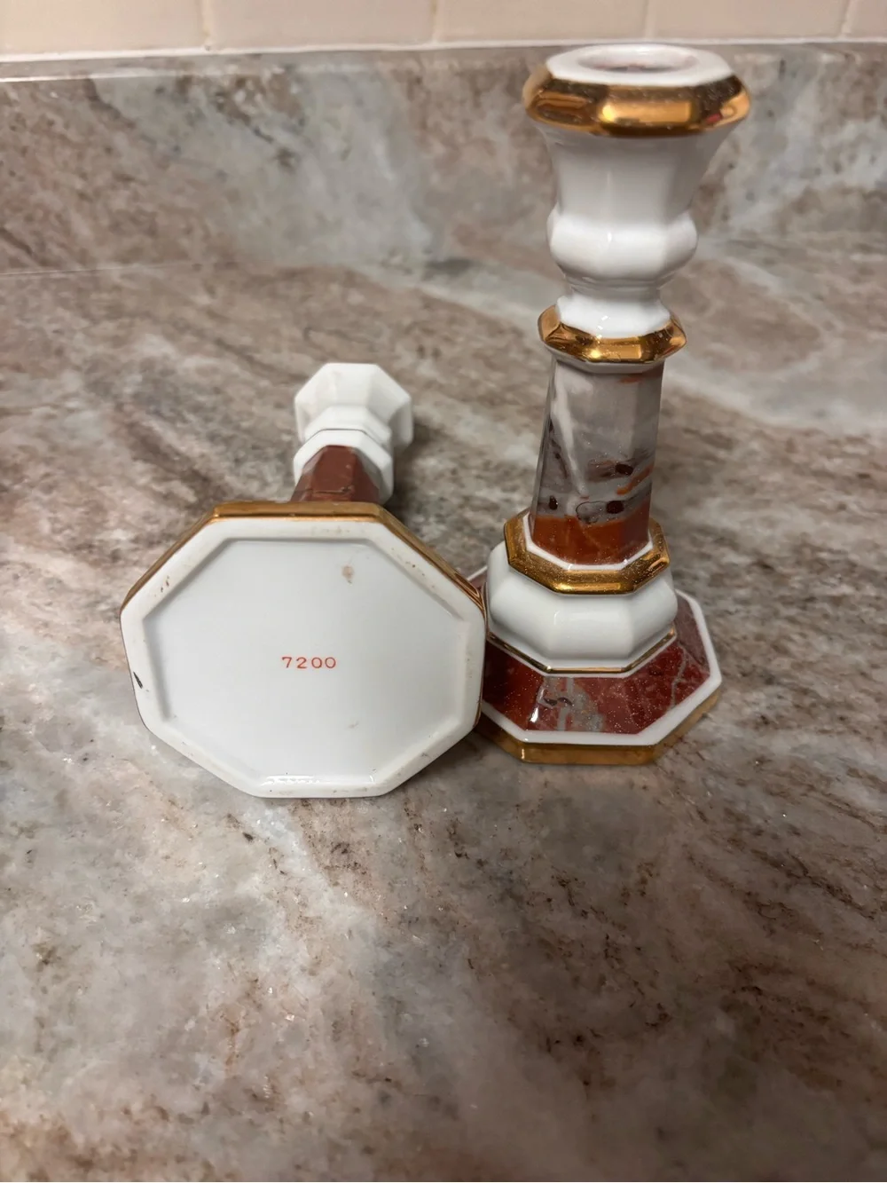 vintage pair of Andrea by Sadek porcelain candlestick holders.